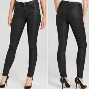 Eileen Fisher Organic Cotton Waxed Stretch Denim Black Skinny Size 6